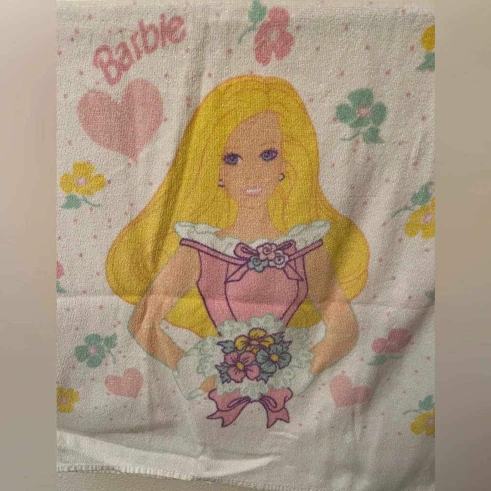 Vintage Franco Barbie holding Flowers Bath Towel 22x42